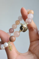 Niche Multi-Moonstone Charm Sterling Silver Bracelet - Gold-Tone Boho-Chic Elegant Design, Statement Jewelry for Women