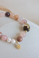 Niche Multi-Moonstone Charm Sterling Silver Bracelet - Gold-Tone Boho-Chic Elegant Design, Statement Jewelry for Women