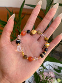 Niche Multi-Stone Cultural Charm Sterling Silver Bracelet - Gold-Tone Boho-Chic Design, Lucky Statement Jewelry for Women