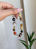 Niche Multi-Stone Cultural Charm Sterling Silver Bracelet - Gold-Tone Boho-Chic Design, Lucky Statement Jewelry for Women