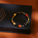 Niche Multi-Stone Cultural Charm Sterling Silver Bracelet - Gold-Tone Boho-Chic Design, Lucky Statement Jewelry for Women