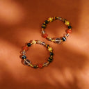 Niche Multi-Stone Cultural Charm Sterling Silver Bracelet - Gold-Tone Boho-Chic Design, Lucky Statement Jewelry for Women