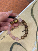 Niche Rose Quartz Agarwood Sterling Silver Bracelet - Gold-Tone Chinese Design, Romantic Lucky Statement Jewelry for Women