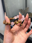 Niche Rose Quartz Agarwood Sterling Silver Bracelet - Gold-Tone Chinese Design, Romantic Lucky Statement Jewelry for Women