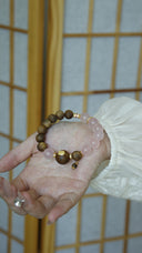 Niche Rose Quartz Agarwood Sterling Silver Bracelet - Gold-Tone Chinese Design, Romantic Lucky Statement Jewelry for Women