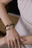 Niche Agarwood Jade Sterling Silver Bracelet Set - Gold-Tone Chinese Design, Lucky Statement Jewelry for Women