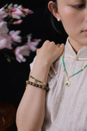 Niche Agarwood Jade Sterling Silver Bracelet Set - Gold-Tone Chinese Design, Lucky Statement Jewelry for Women