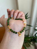 Niche Agarwood Jade Sterling Silver Bracelet Set - Gold-Tone Chinese Design, Lucky Statement Jewelry for Women