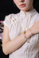 Niche Clear Quartz Floral Charm Sterling Silver Bracelet - Gold-Tone Boho-Chic Elegant Design, Statement Jewelry for Women