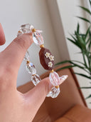 Niche Clear Quartz Floral Charm Sterling Silver Bracelet - Gold-Tone Boho-Chic Elegant Design, Statement Jewelry for Women