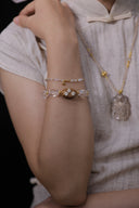 Niche Clear Quartz Floral Charm Sterling Silver Bracelet - Gold-Tone Boho-Chic Elegant Design, Statement Jewelry for Women