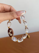 Niche Clear Quartz Floral Charm Sterling Silver Bracelet - Gold-Tone Boho-Chic Elegant Design, Statement Jewelry for Women