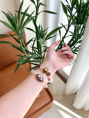 Niche Clear Quartz Floral Charm Sterling Silver Bracelet - Gold-Tone Boho-Chic Elegant Design, Statement Jewelry for Women